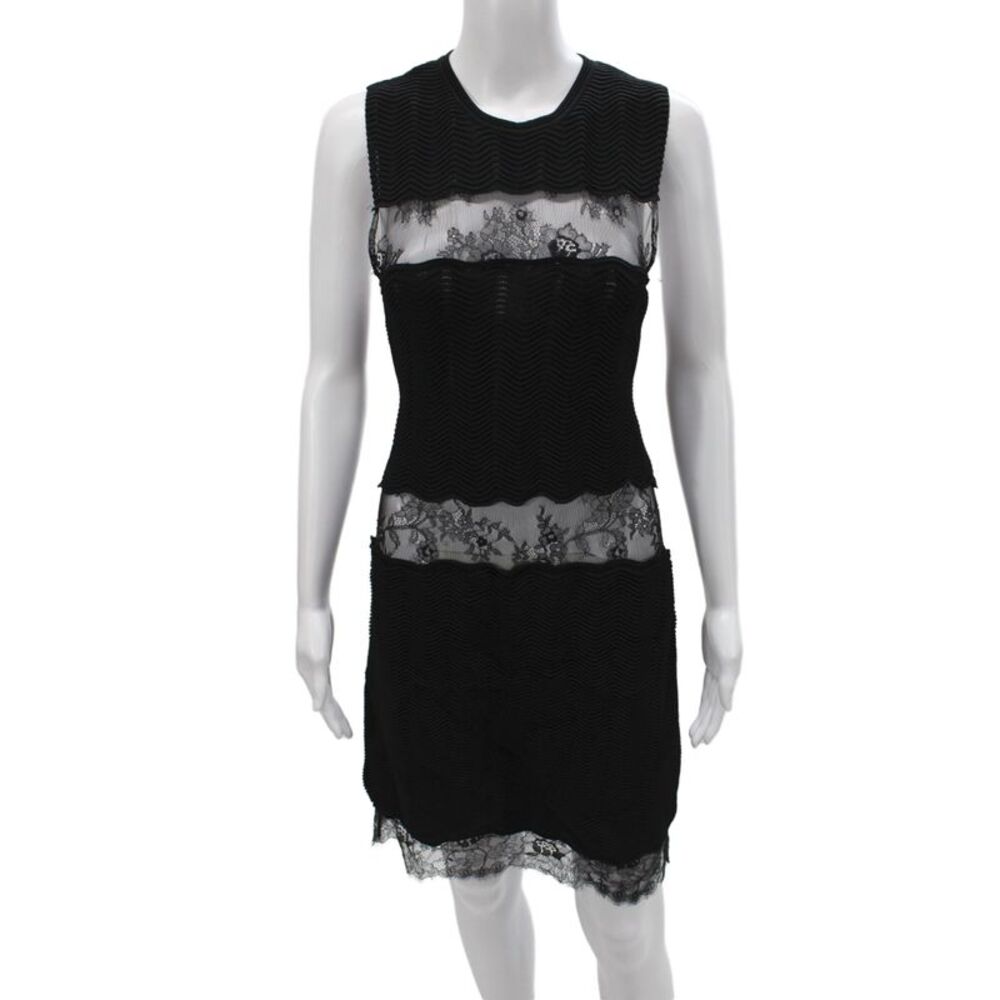 Zara Women Bodycon Dress Black Sleeveless Round Neck Above Knee Button Size M